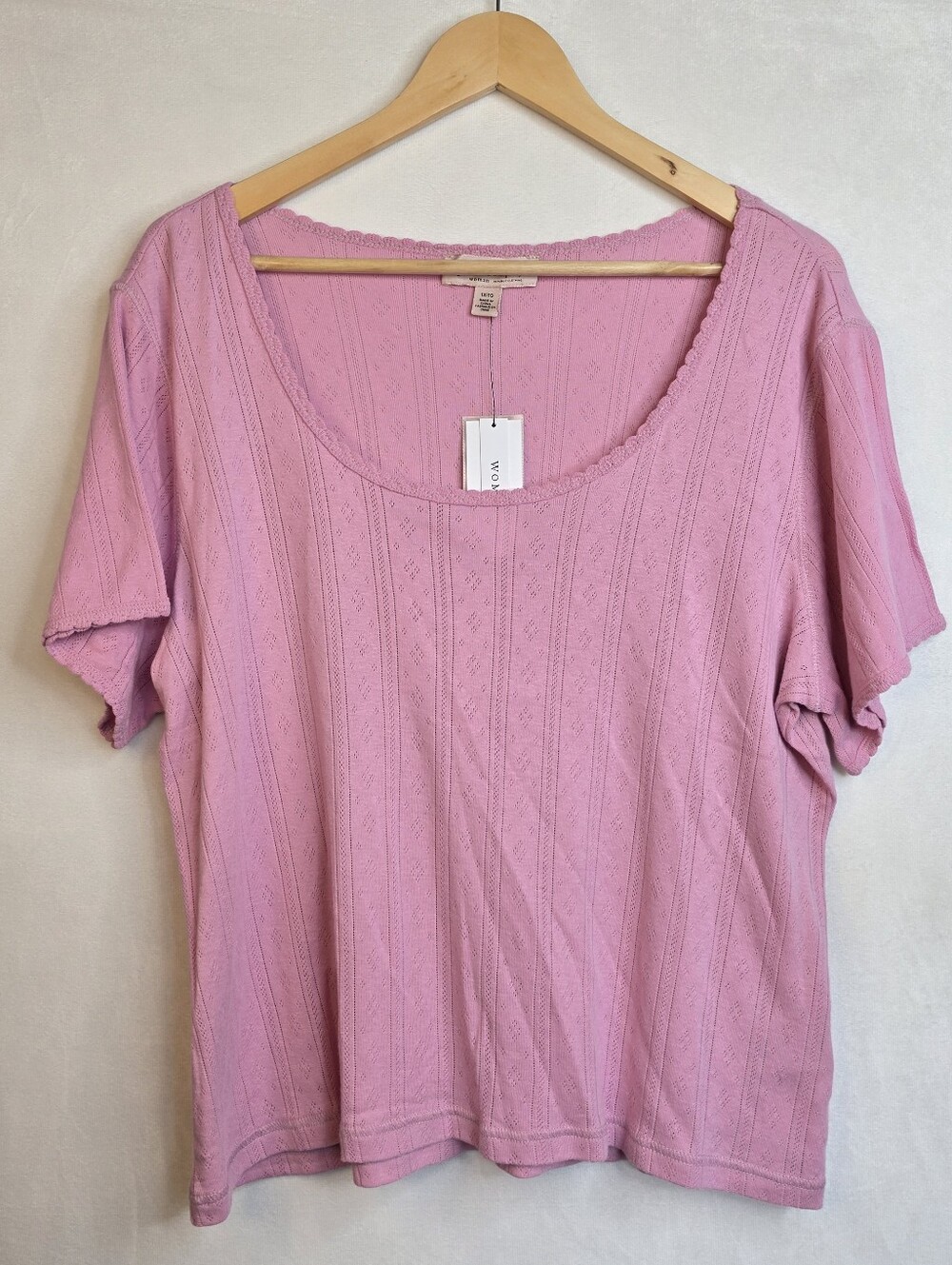 NWT Philosophy Woman Pink Eyelet Pointelle Knit Short Sleeve Top 1X